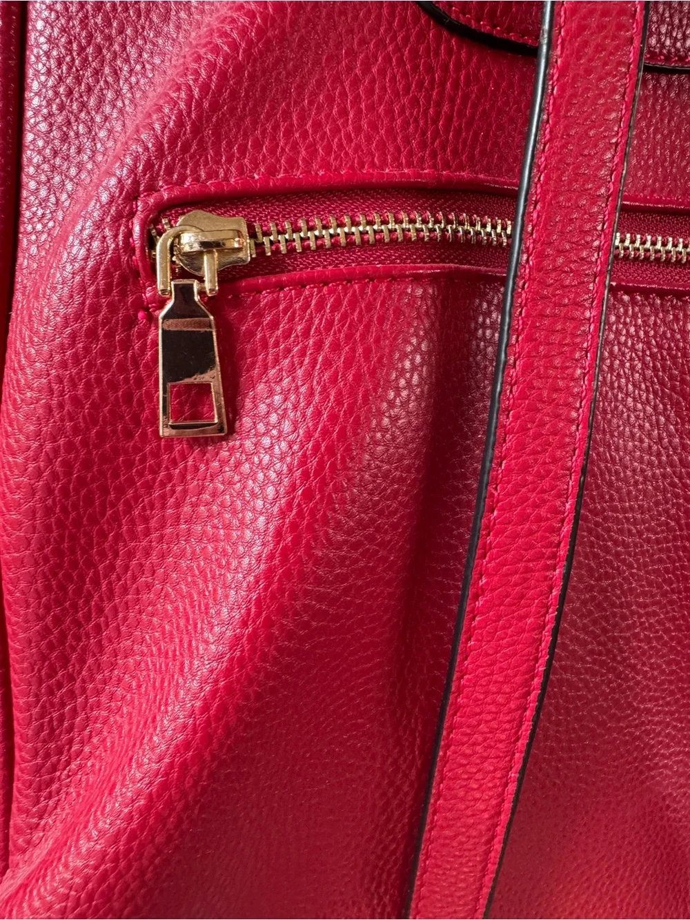 Pebbled Red Women's Leather (?) Backpack with Gold Hardware